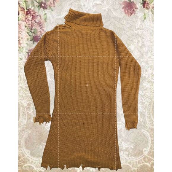 No Comment NYU Womens L Mustard Raw Edge Turtleneck Sweater Dress NWT Western - Picture 4 of 9